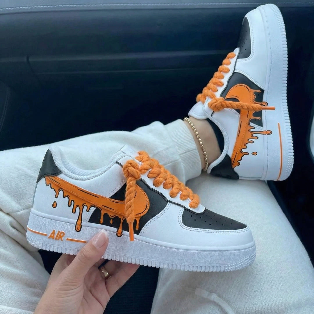 Custom Air Force 1 Black Orange Drip Swoosh