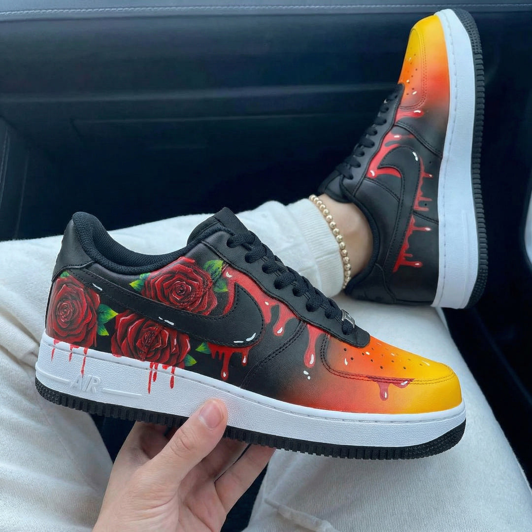 Custom Air Force 1 Black Orange Rose Design