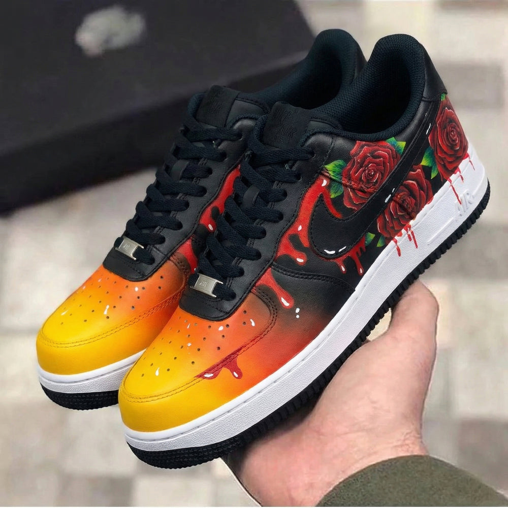 Custom Air Force 1 Black Orange Rose Design