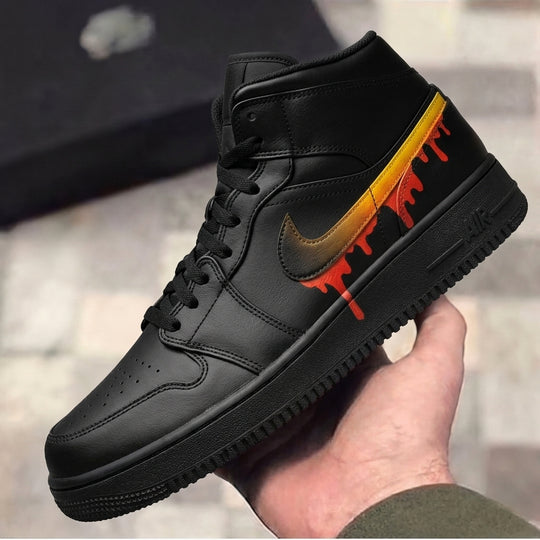 Custom Air Force 1 Black Orange Yellow Drip
