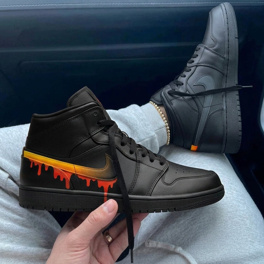 Custom Air Force 1 Black Orange Yellow Drip
