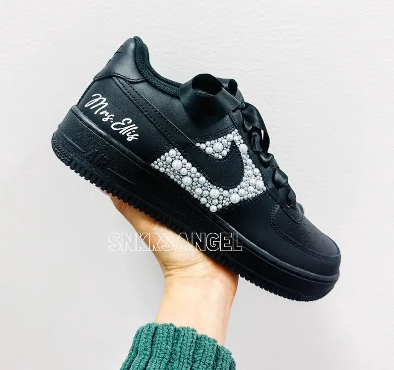 Custom Air Force 1 Black Pearl Embellishment
