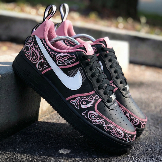 Custom Air Force 1 Black Pink Paisley Pattern