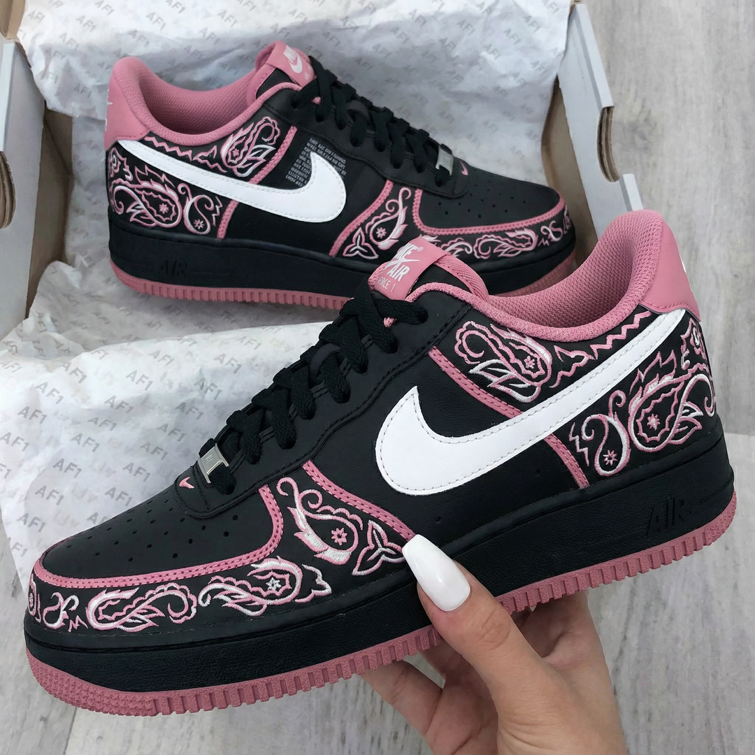 Custom Air Force 1 Black Pink Paisley Pattern