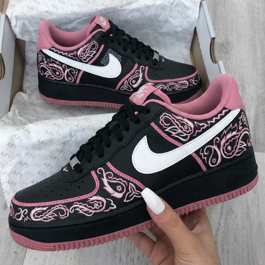 Custom Air Force 1 Black Pink Paisley Pattern