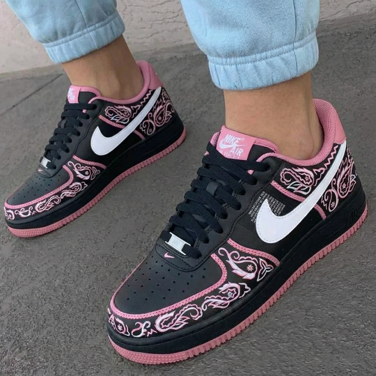 Custom Air Force 1 Black Pink Paisley Pattern
