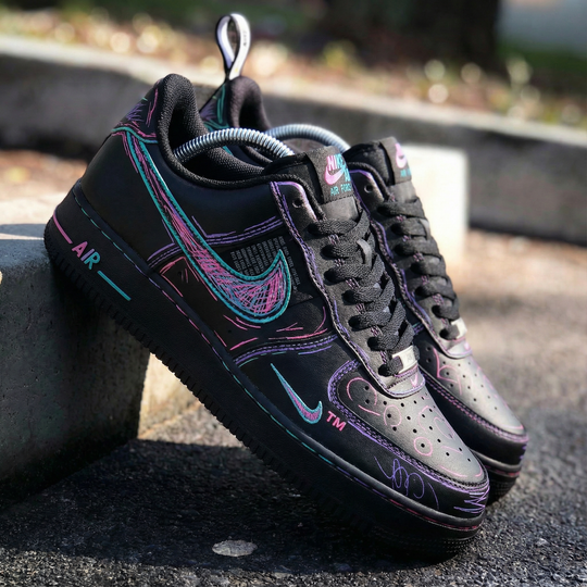 Custom Air Force 1 Black Pink Teal Graffiti