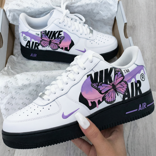 Custom Air Force 1 Black Purple Butterflies