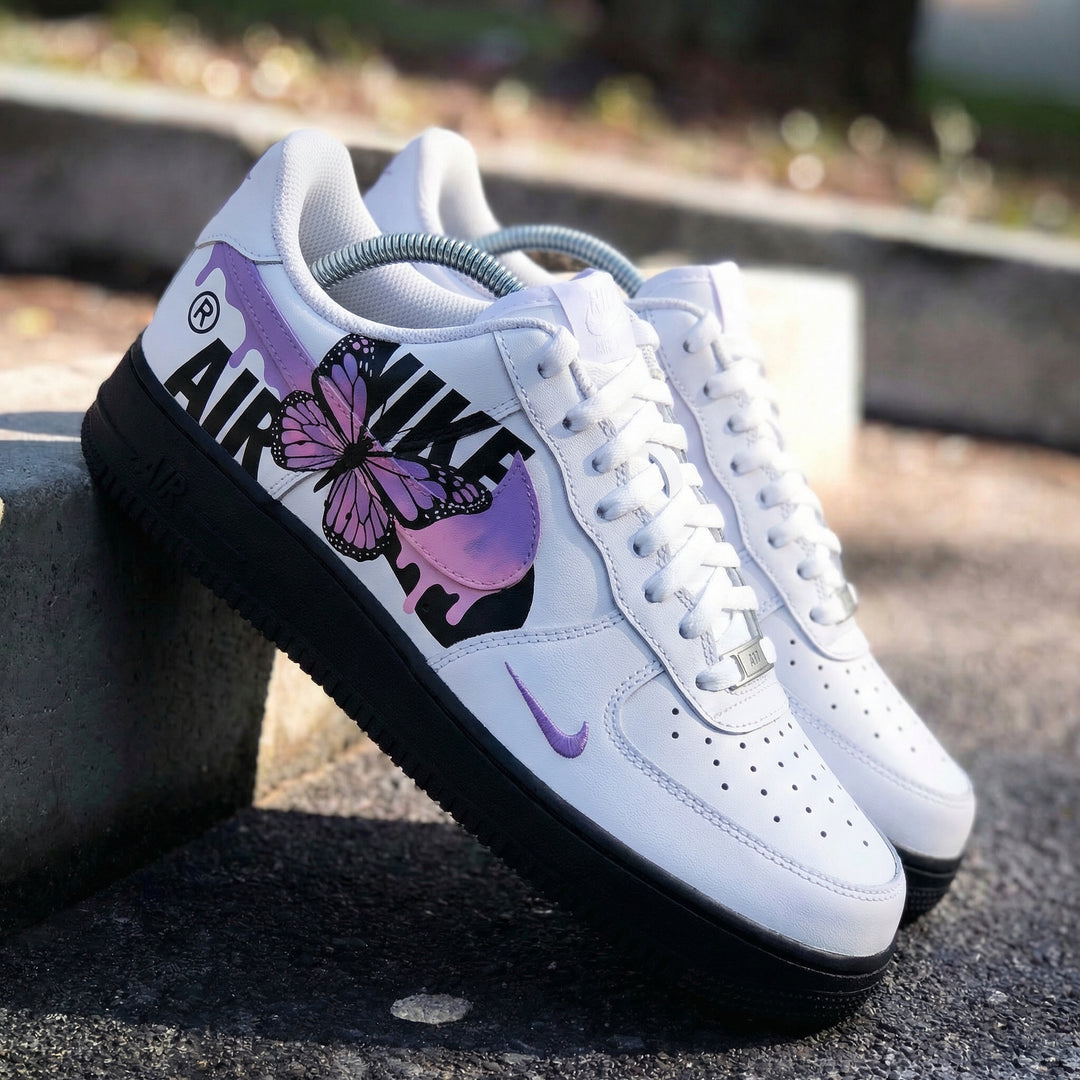 Custom Air Force 1 Black Purple Butterflies