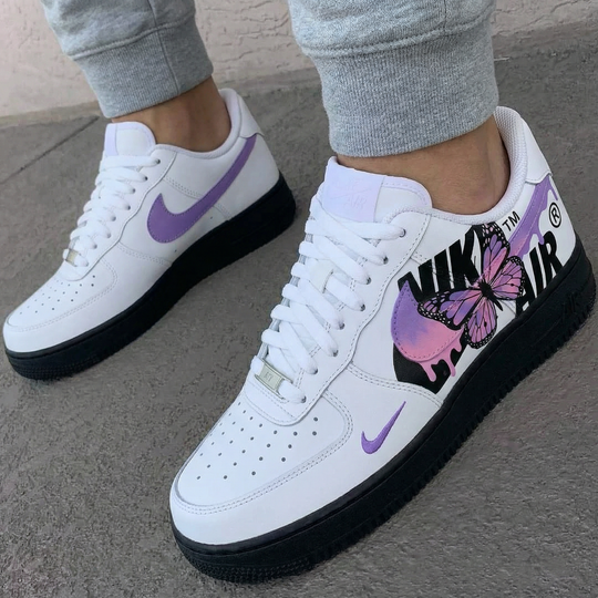 Custom Air Force 1 Black Purple Butterflies