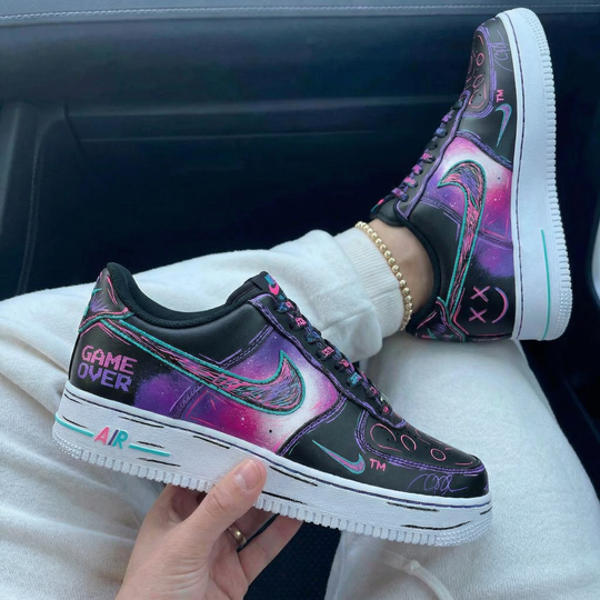 Custom Air Force 1 Black Purple Graffiti Design