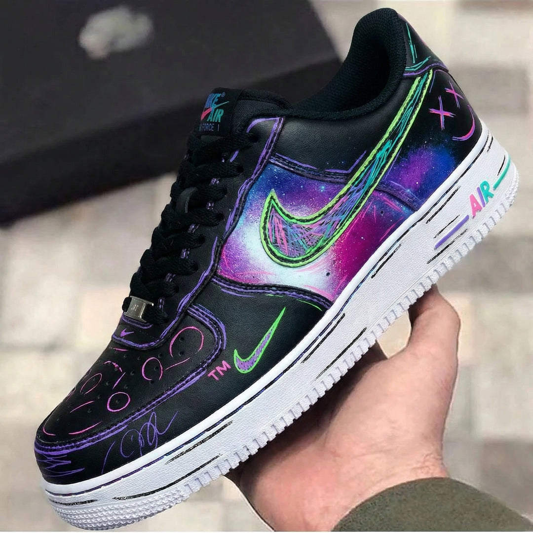 Custom Air Force 1 Black Purple Graffiti Design