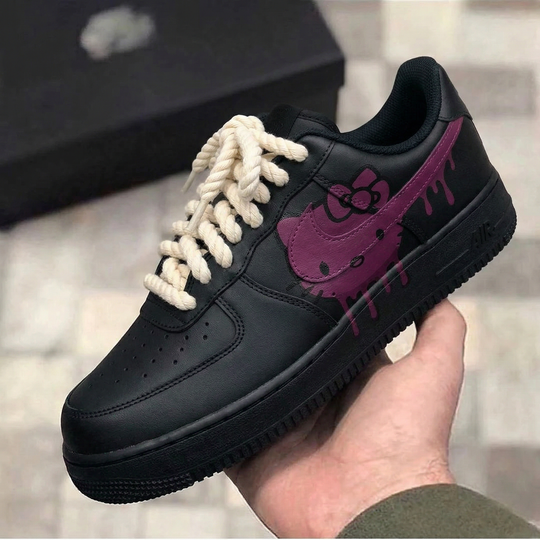 Custom Air Force 1 Black Purple Hello Kitty Drip