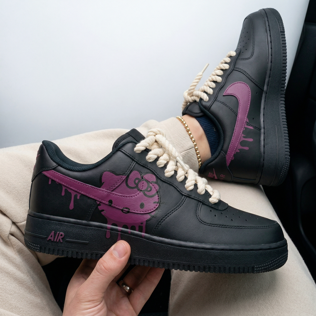Custom Air Force 1 Black Purple Hello Kitty Drip