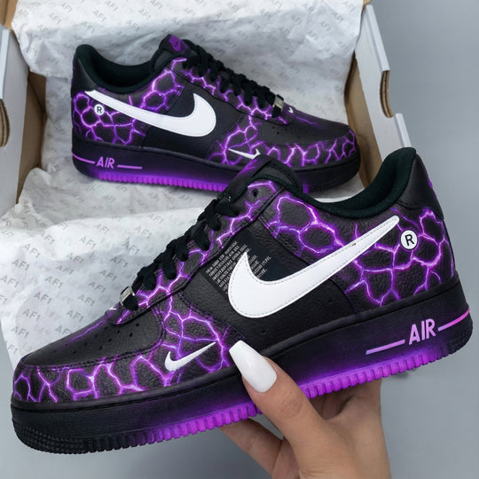 Custom Air Force 1 Black Purple Lightning Pattern
