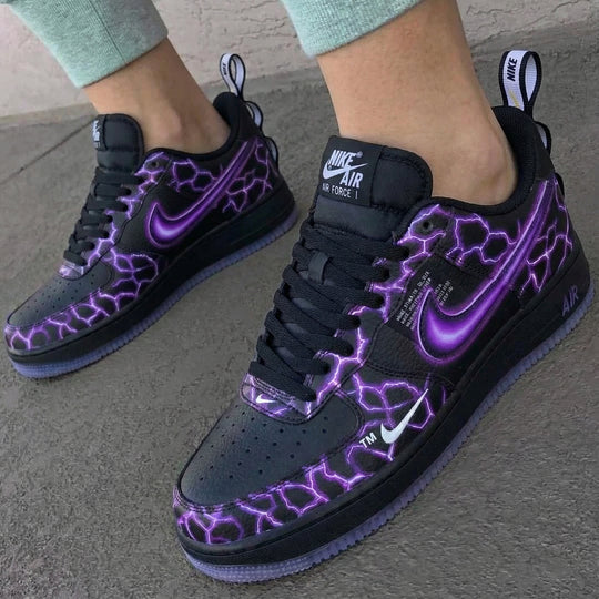 Custom Air Force 1 Black Purple Lightning Pattern