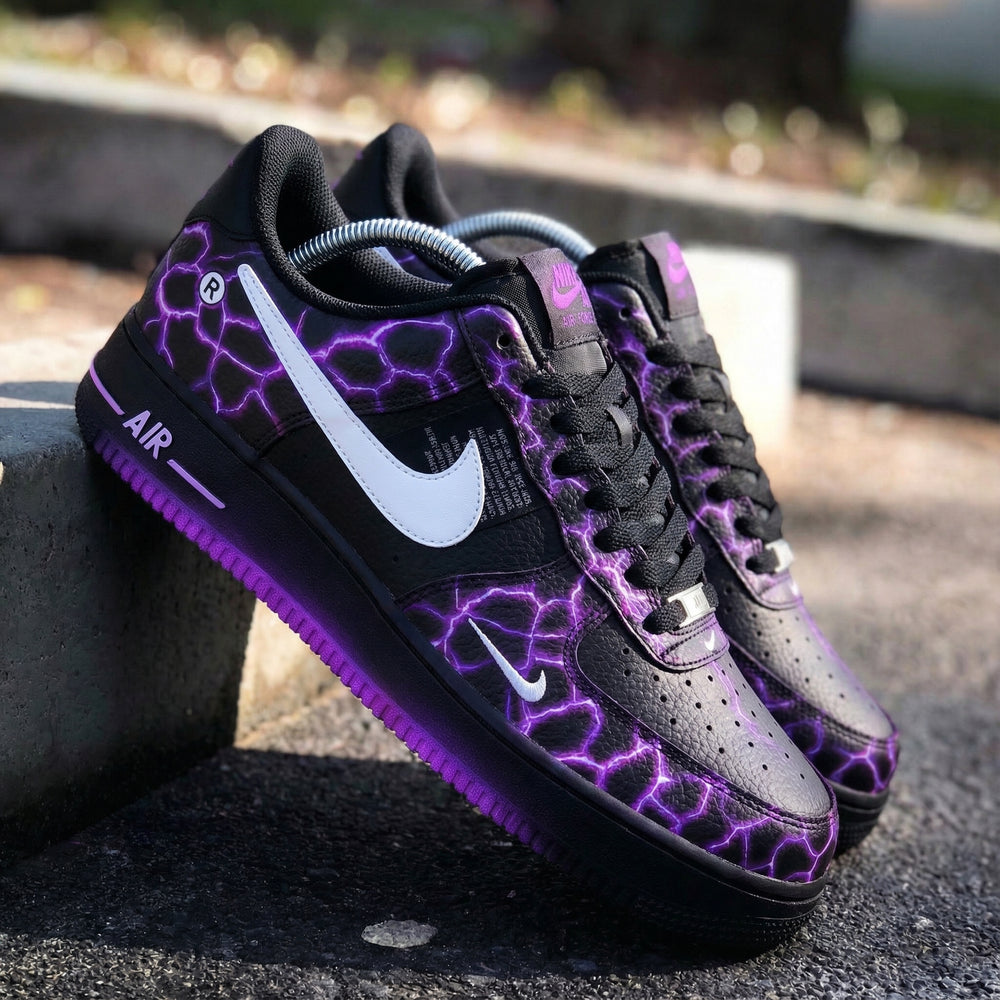 Custom Air Force 1 Black Purple Lightning Pattern