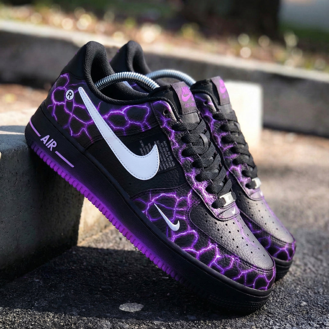 Custom Air Force 1 Black Purple Lightning Pattern