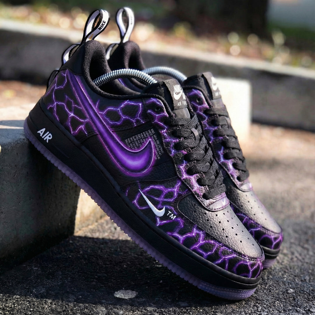 Custom Air Force 1 Black Purple Lightning Pattern