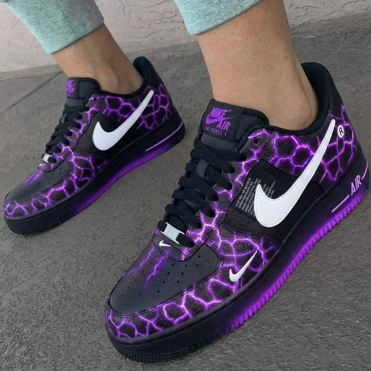 Custom Air Force 1 Black Purple Lightning Pattern