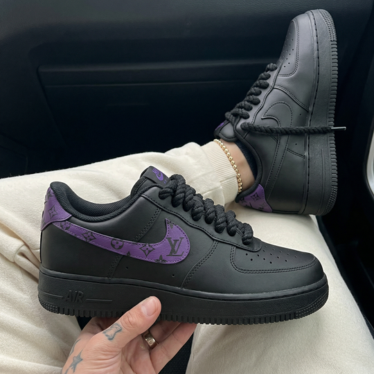 Custom Air Force 1 Black Purple LV Logo