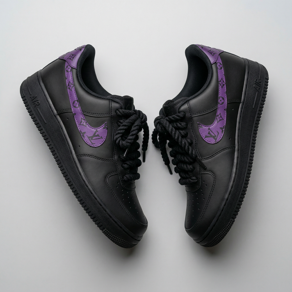 Custom Air Force 1 Black Purple LV Logo