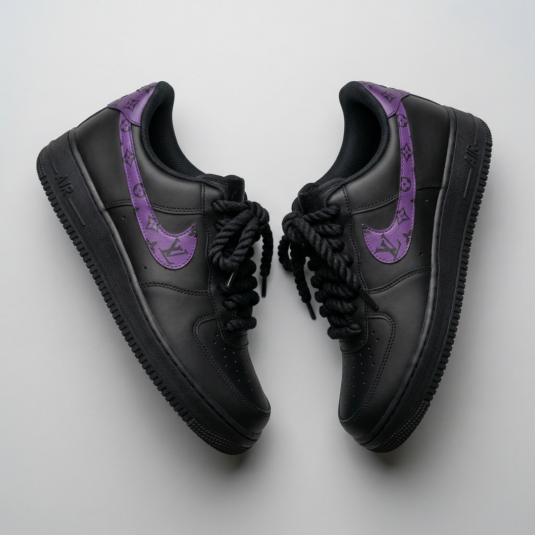 Custom Air Force 1 Black Purple LV Logo