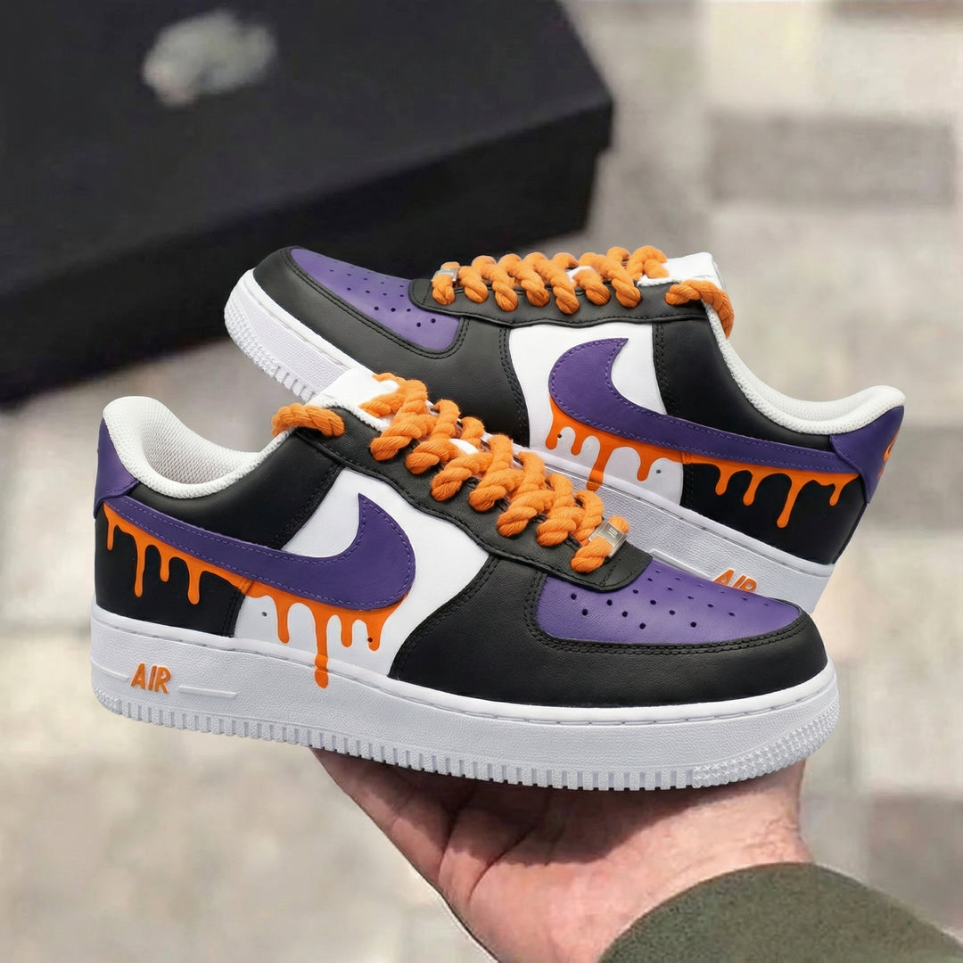 Custom Air Force 1 Black Purple Orange Drip