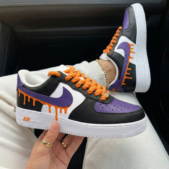 Custom Air Force 1 Black Purple Orange Drip