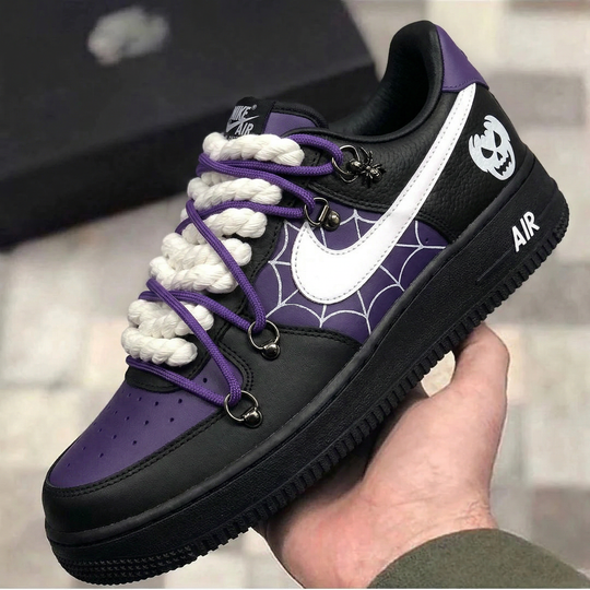Custom Air Force 1 Black Purple Spider Web Skull Spiders