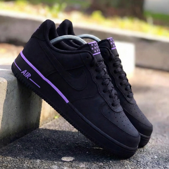 Custom Air Force 1 Black Purple Star Pattern