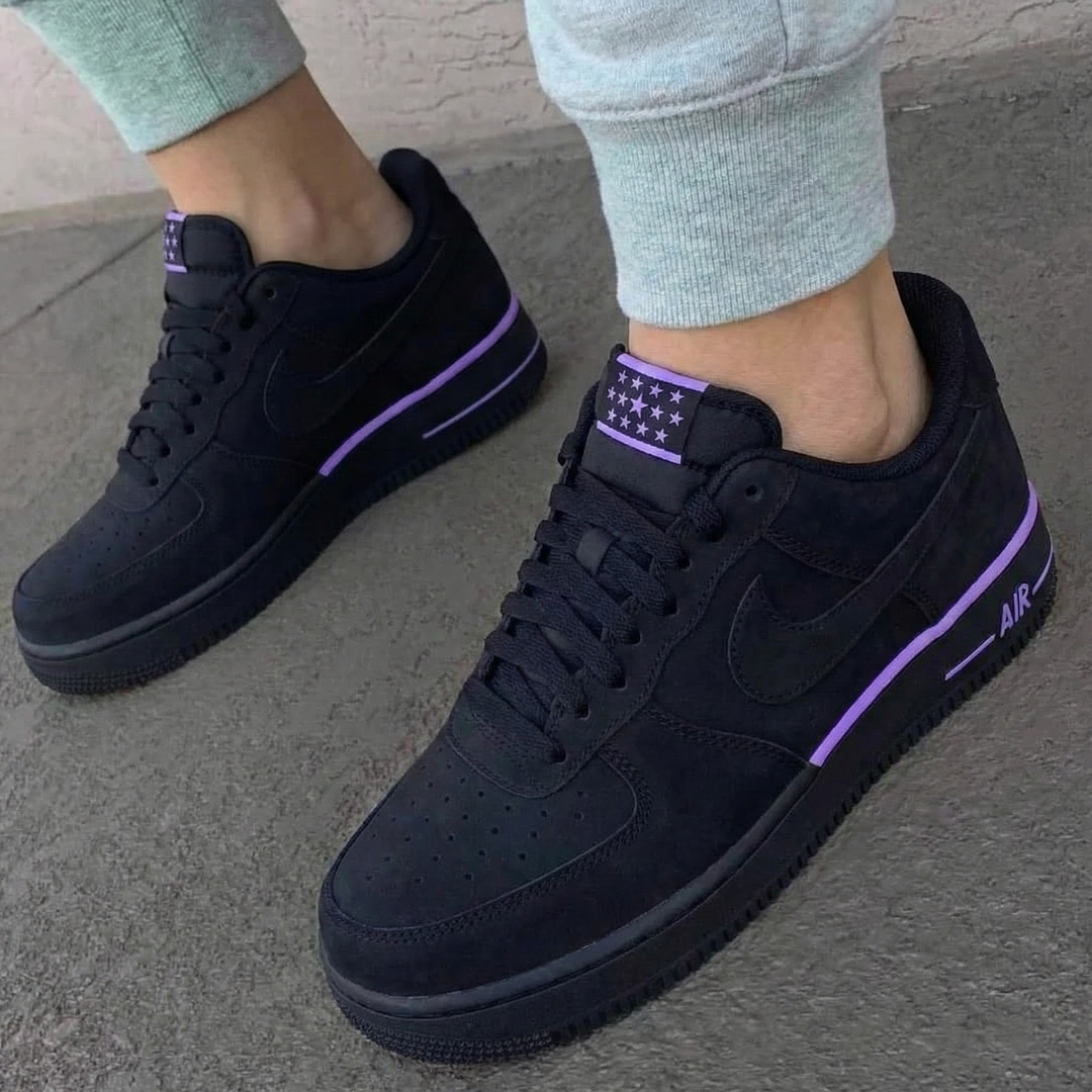Custom Air Force 1 Black Purple Star Pattern