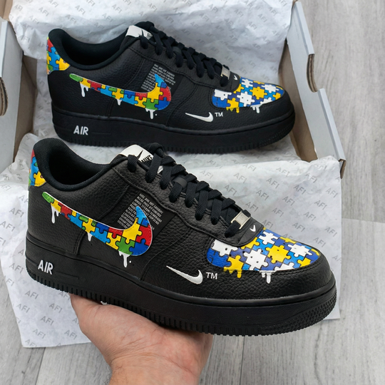 Custom Air Force 1 Black Puzzle Pattern