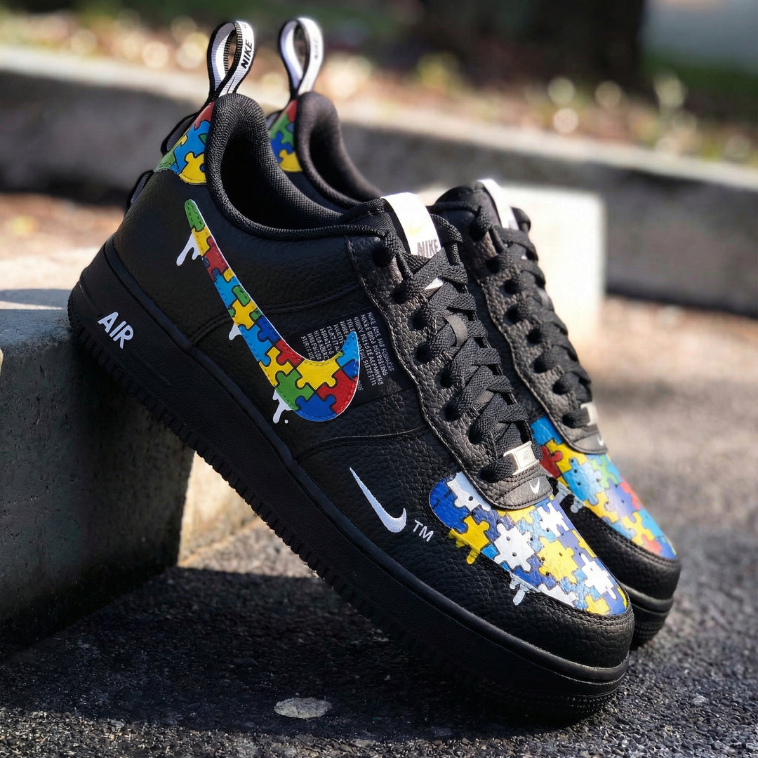 Custom Air Force 1 Black Puzzle Pattern