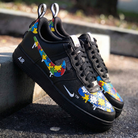 Custom Air Force 1 Black Puzzle Pattern