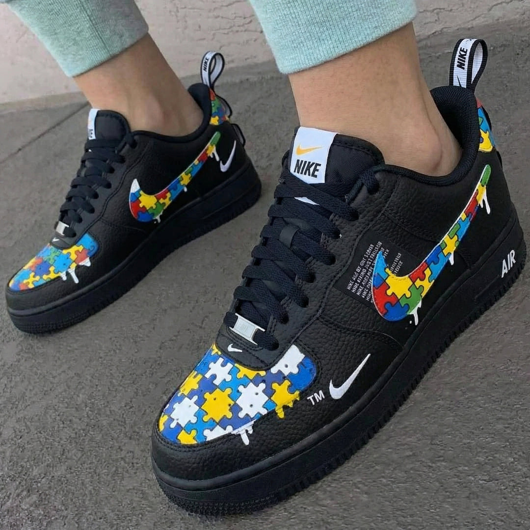 Custom Air Force 1 Black Puzzle Pattern