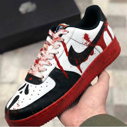 Custom Air Force 1 Black Red Blood Drip Splatter Ghost Face Design