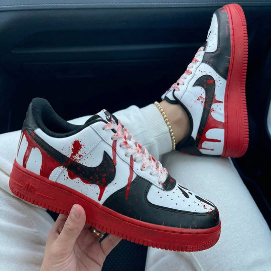 Custom Air Force 1 Black Red Blood Drip Splatter Ghost Face Design