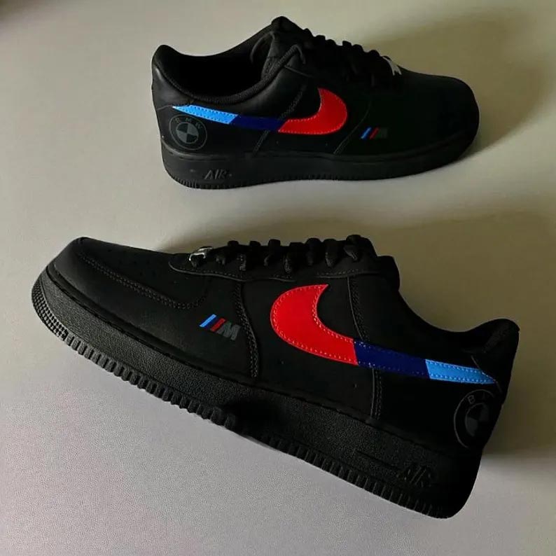 Custom Air Force 1 Black Red Blue BMW M Pattern