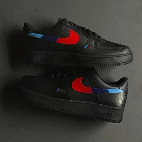 Custom Air Force 1 Black Red Blue BMW M Pattern