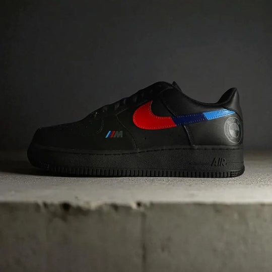 Custom Air Force 1 Black Red Blue BMW M Pattern
