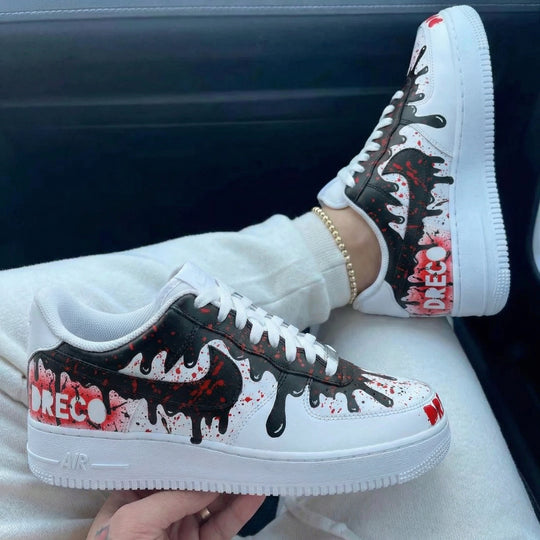 Custom Air Force 1 Black Red Drip Design