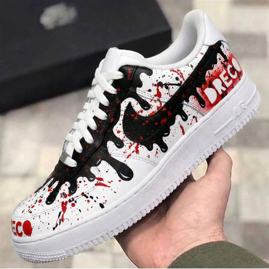 Custom Air Force 1 Black Red Drip Design