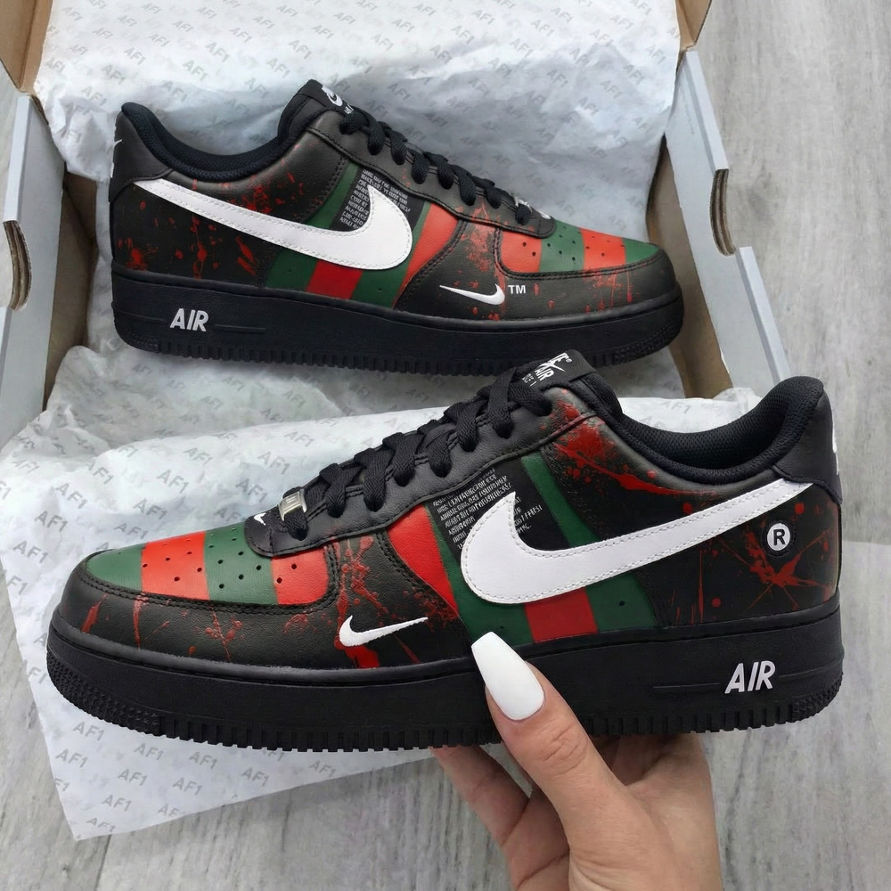 Custom Air Force 1 Black Red Green Splatter Pattern