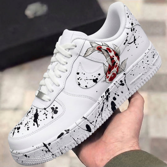 Custom Air Force 1 Black Red Koi Fish Splash Ink
