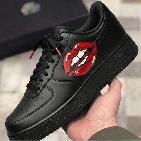 Custom Air Force 1 Black Red Lips Teeth
