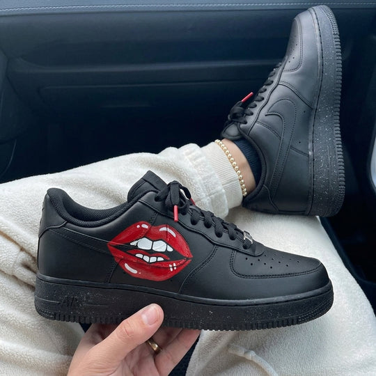 Custom Air Force 1 Black Red Lips Teeth