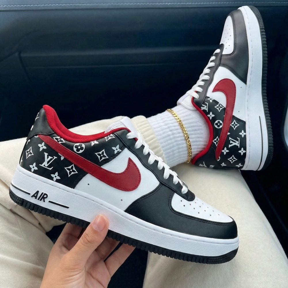 Custom Air Force 1 Black Red LV Monogram