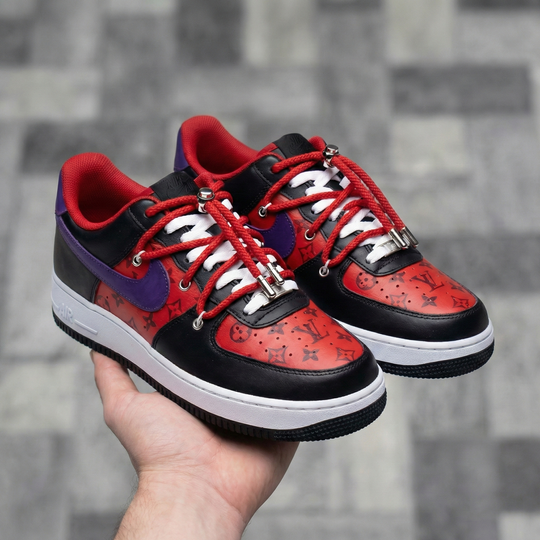 Custom Air Force 1 Black Red Purple LV Pattern