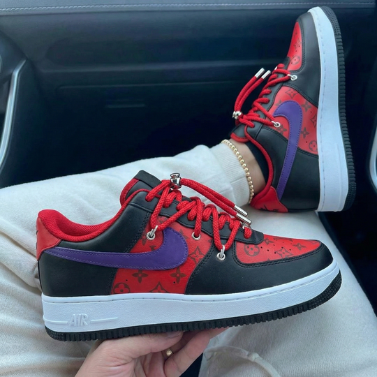 Custom Air Force 1 Black Red Purple LV Pattern